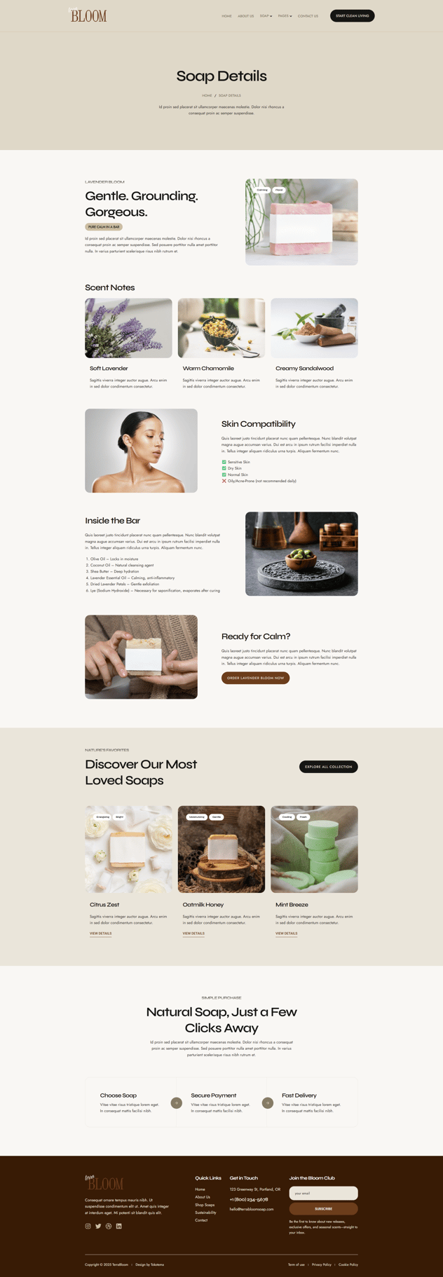 TerraBloom Organic Handmade Soap Elementor Template Kit, WP Template